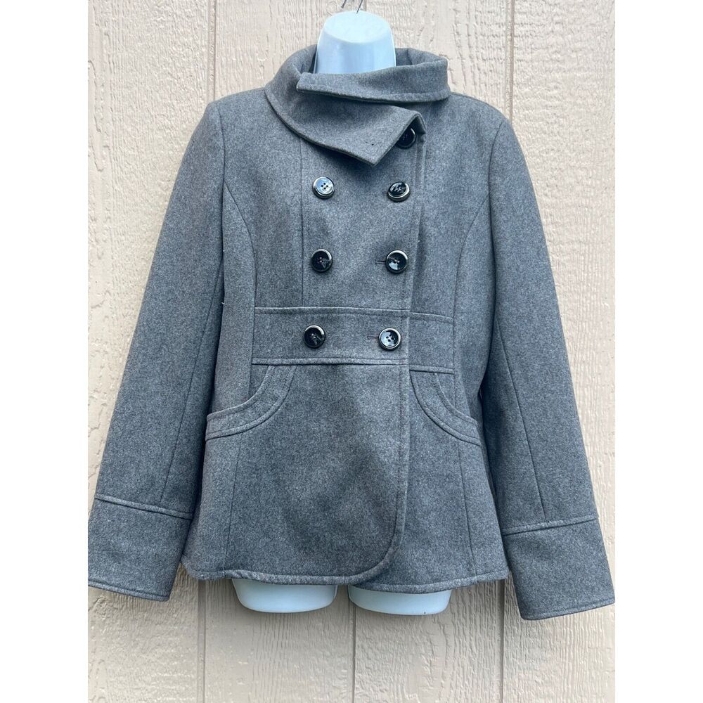 Womens Kenneth Cole New York Ladies Wool Coat Size 8 Gray Jacket Medium